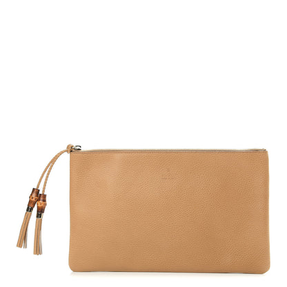 Gucci Pebbled Calfskin Large Bamboo Clutch Brown 1 of 7