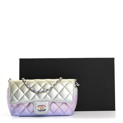 Chanel Gradient Metallic Calfskin Quilted Glasses Case With Chain Silver Blue Yellow Purple 13 of 13