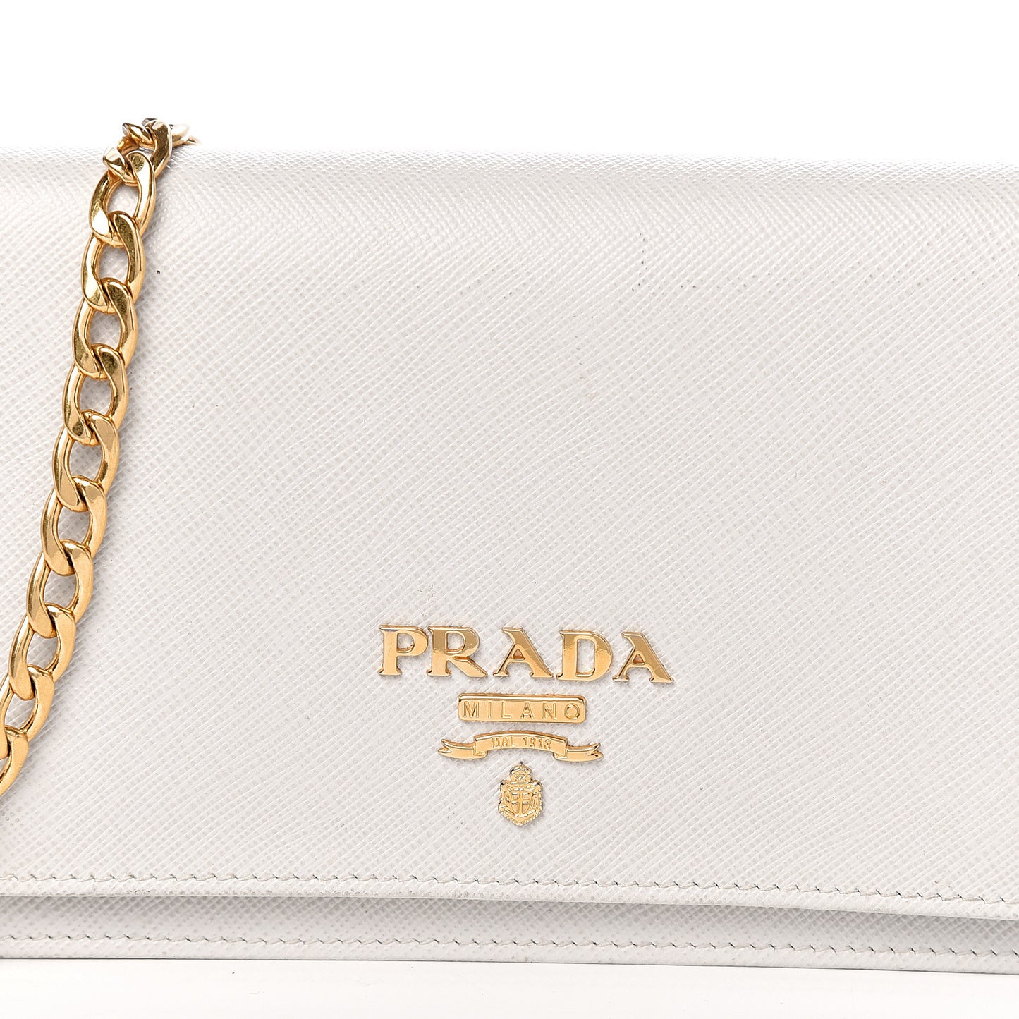 Saffiano Lux Chain Wallet White