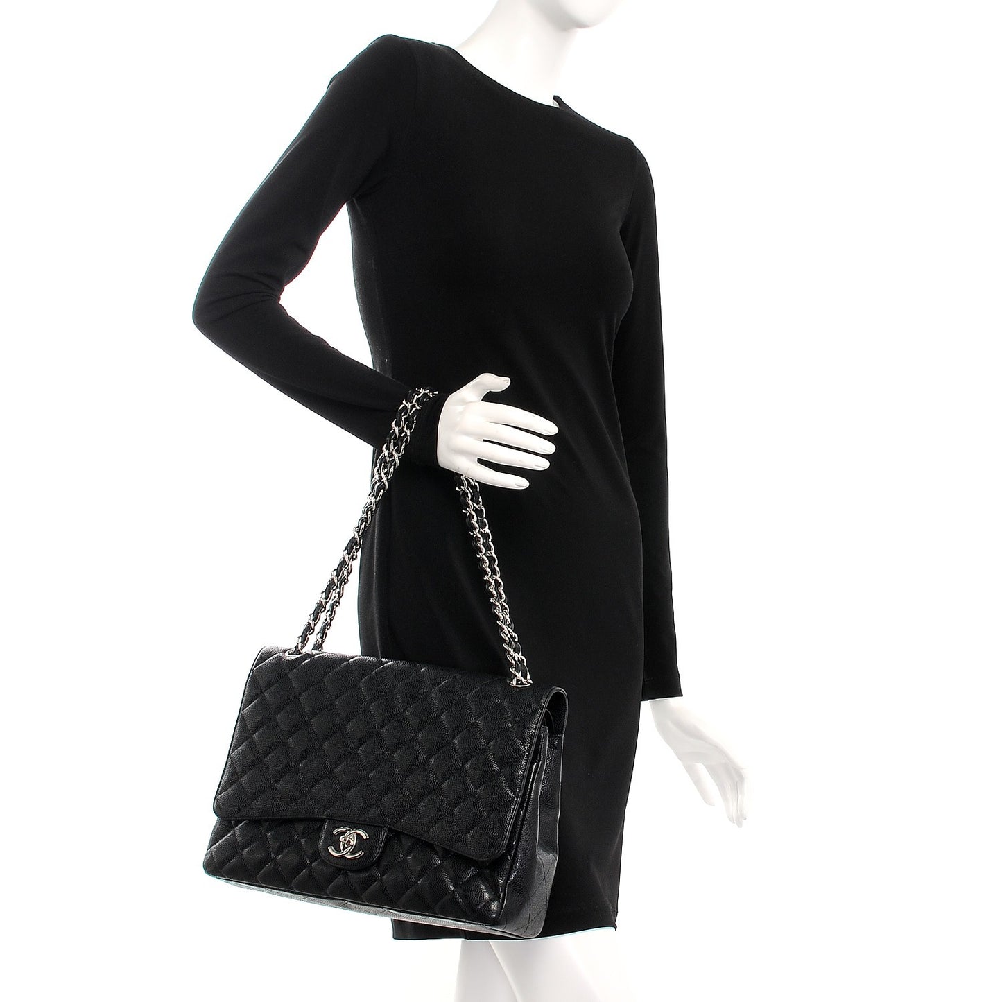 Caviar Quilted Maxi Double Flap Black