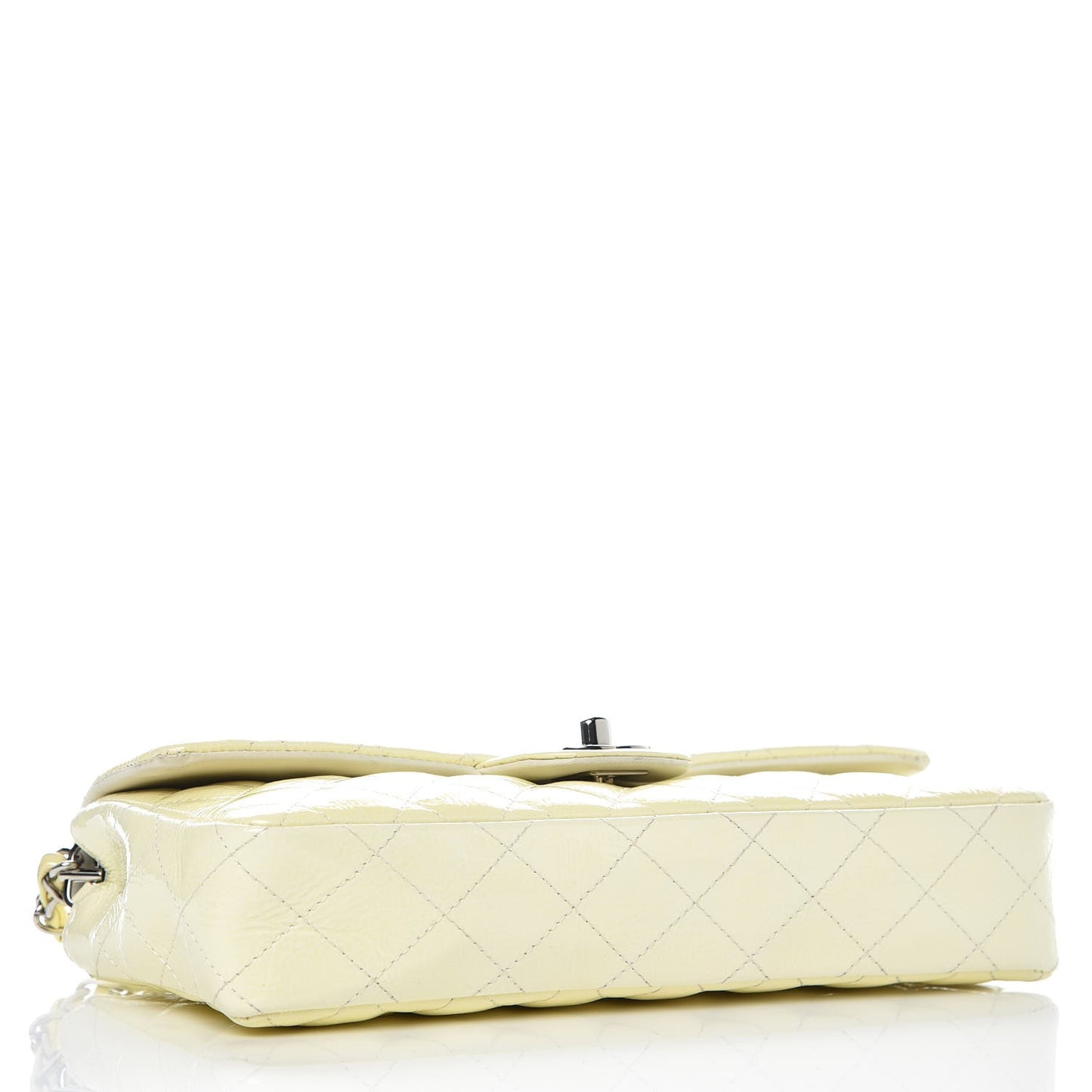 Distressed Patent Calfskin Quilted East West Flap Clutch Ivory