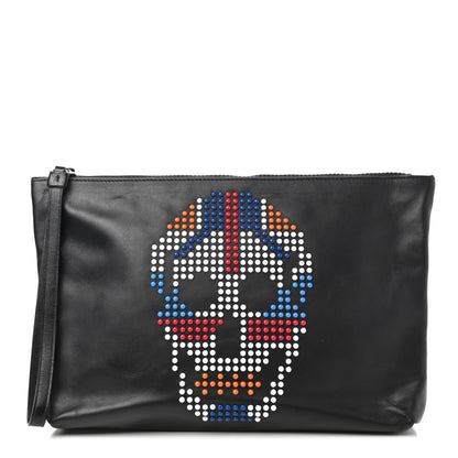 Alexander McQueen Calfskin Studded Unio Jack Skull Zipped Pouch Black 1 of 7