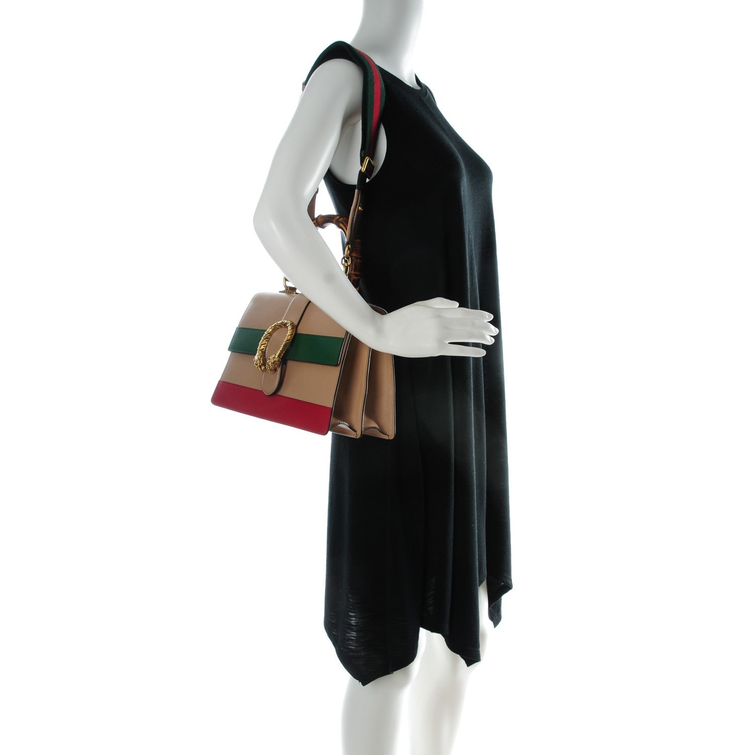 Gucci Calfskin Bamboo Web Medium Dionysus Top Handle Bag Camelia Bright Evergreen Hibiscus Red 2 of 9