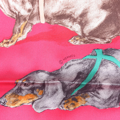 Hermes Silk Les Bassets Scarf 70 Fuchsia Etoupe Vert 4 of 4