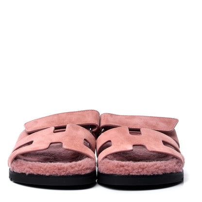 Hermes Suede Goatskin Woolskin Womens Chypre Sandals 36 Rose Aube 2 of 6