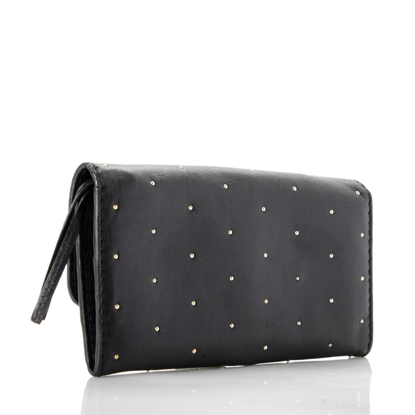 Calfskin Studded Marcie Continental Flap Wallet Black