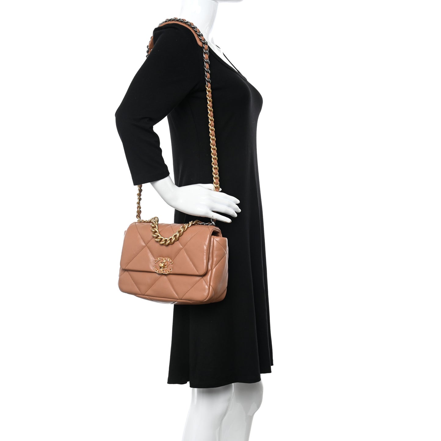 Lambskin Quilted Medium Chanel 19 Flap Light Brown