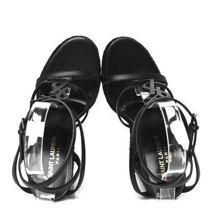 Saint Laurent Calfskin Cassandra Espadrille 105 Wedges 37 Black 2 of 10