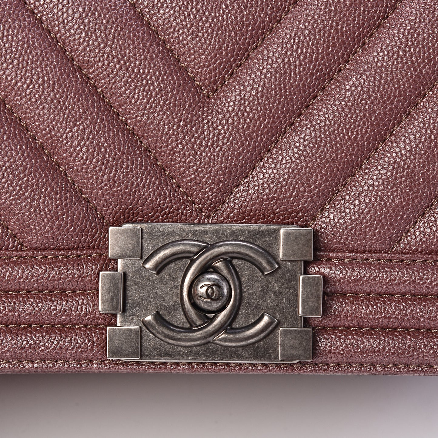 Metallic Caviar Chevron Quilted Small Boy Flap Dark Pink