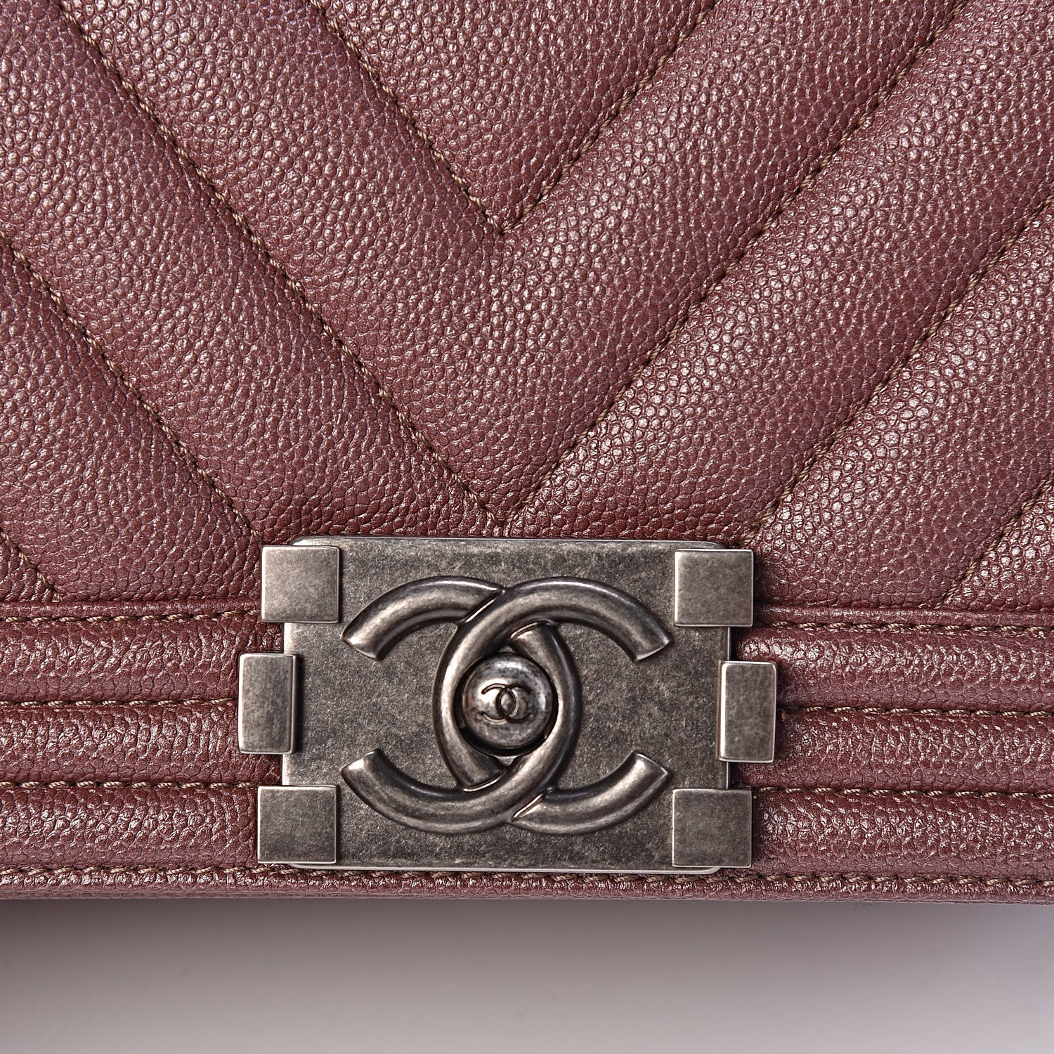 Chanel Metallic Caviar Chevron Quilted Small Boy Flap Dark Pink 10 of 11