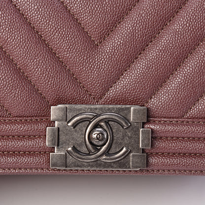 Chanel Metallic Caviar Chevron Quilted Small Boy Flap Dark Pink 10 of 11