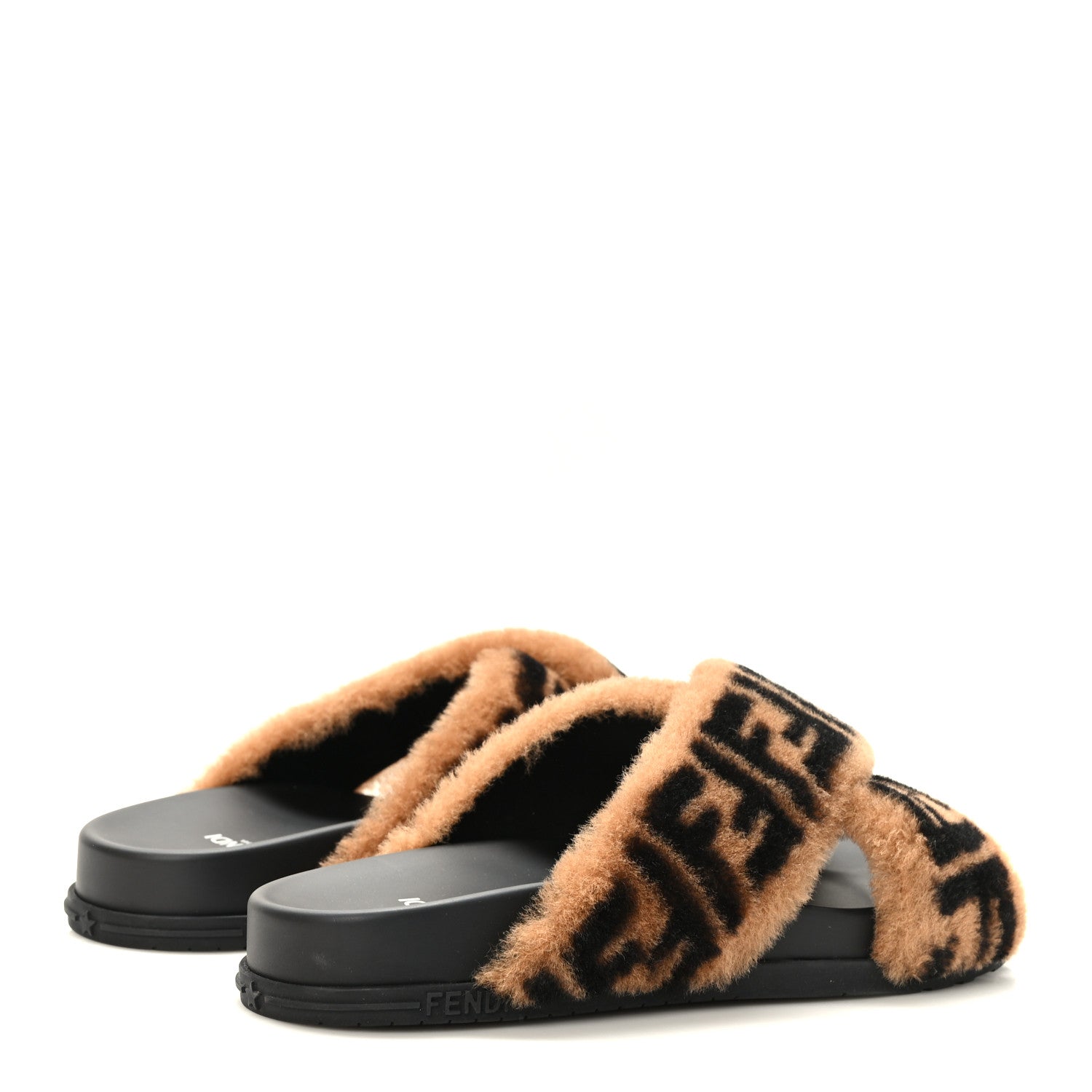 Fendi Shearling FF Fendi Feel Sandals 37 Tobacco Black 4 of 8