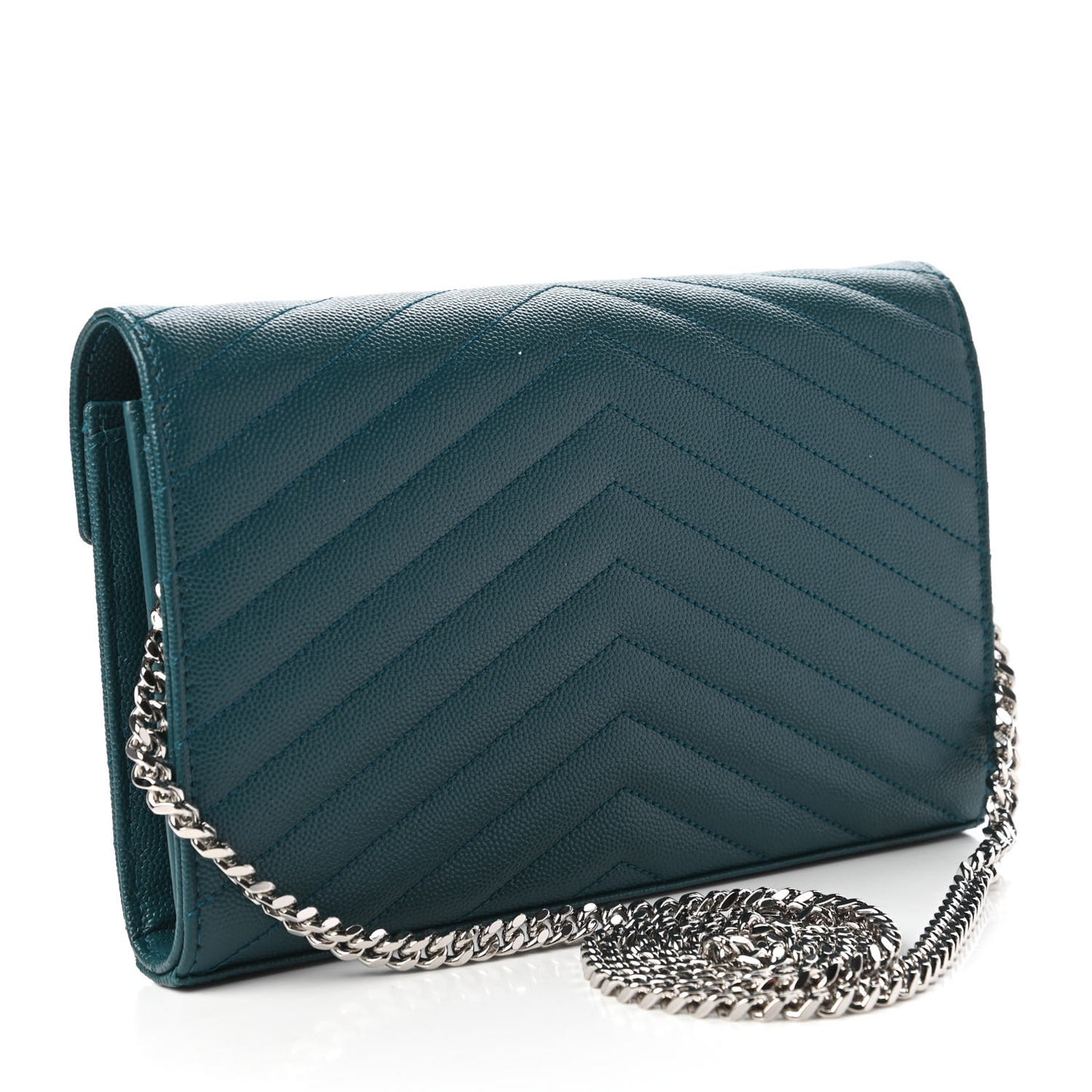 Grain De Poudre Matelasse Chevron Monogram Chain Wallet Petrol Green