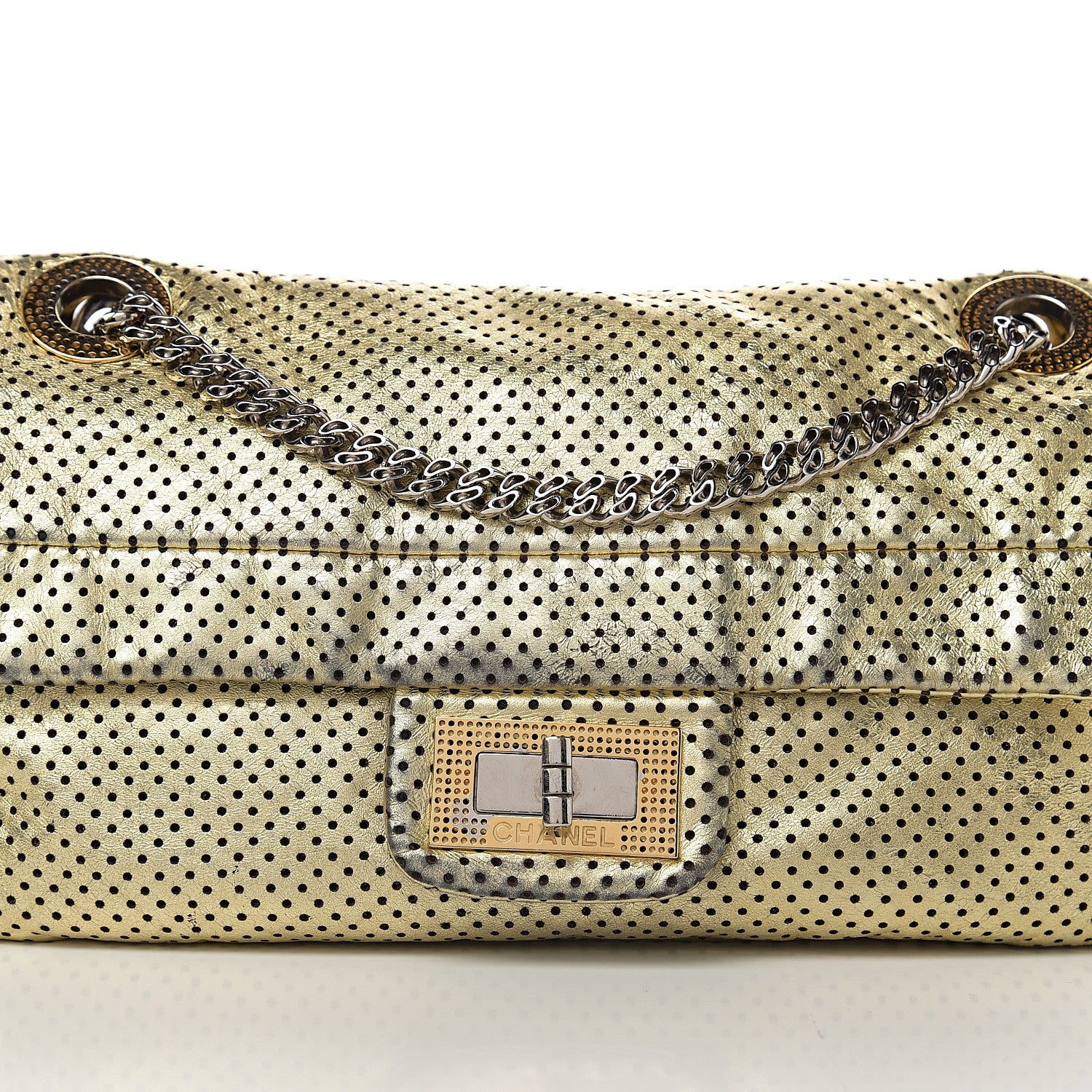 Chanel Metallic Crackled Calfskin Perforated Large Drill Flap Gold 10 of 10