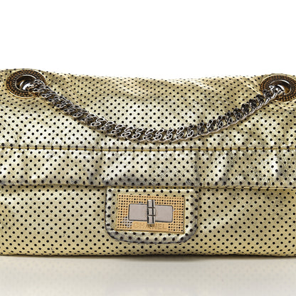Chanel Metallic Crackled Calfskin Perforated Large Drill Flap Gold 10 of 10