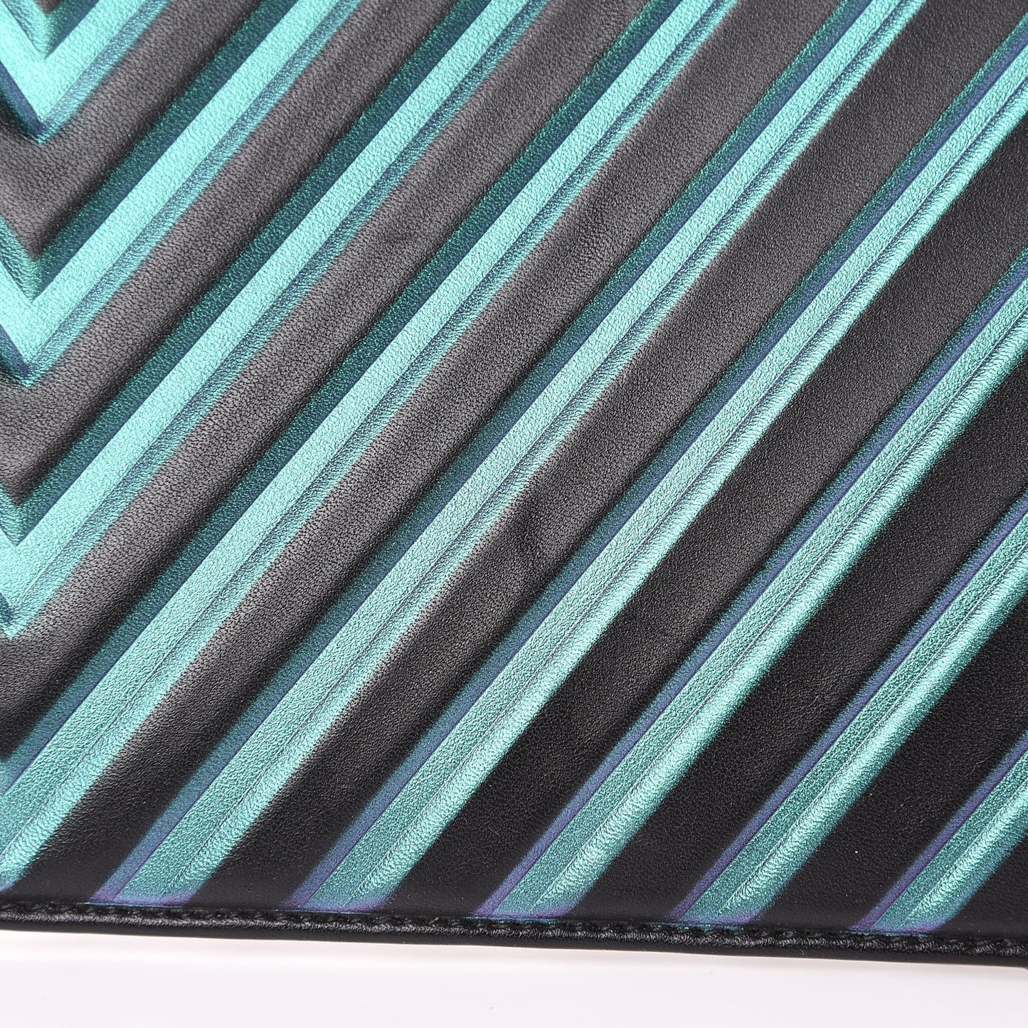 Calfskin Painted Chevron Embossed Large Boy Zip Pouch Black