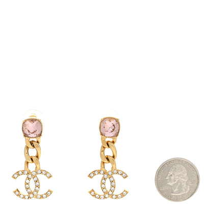 Chanel Glass Crystal CC Chain Drop Earrings Pink Gold 2 of 5