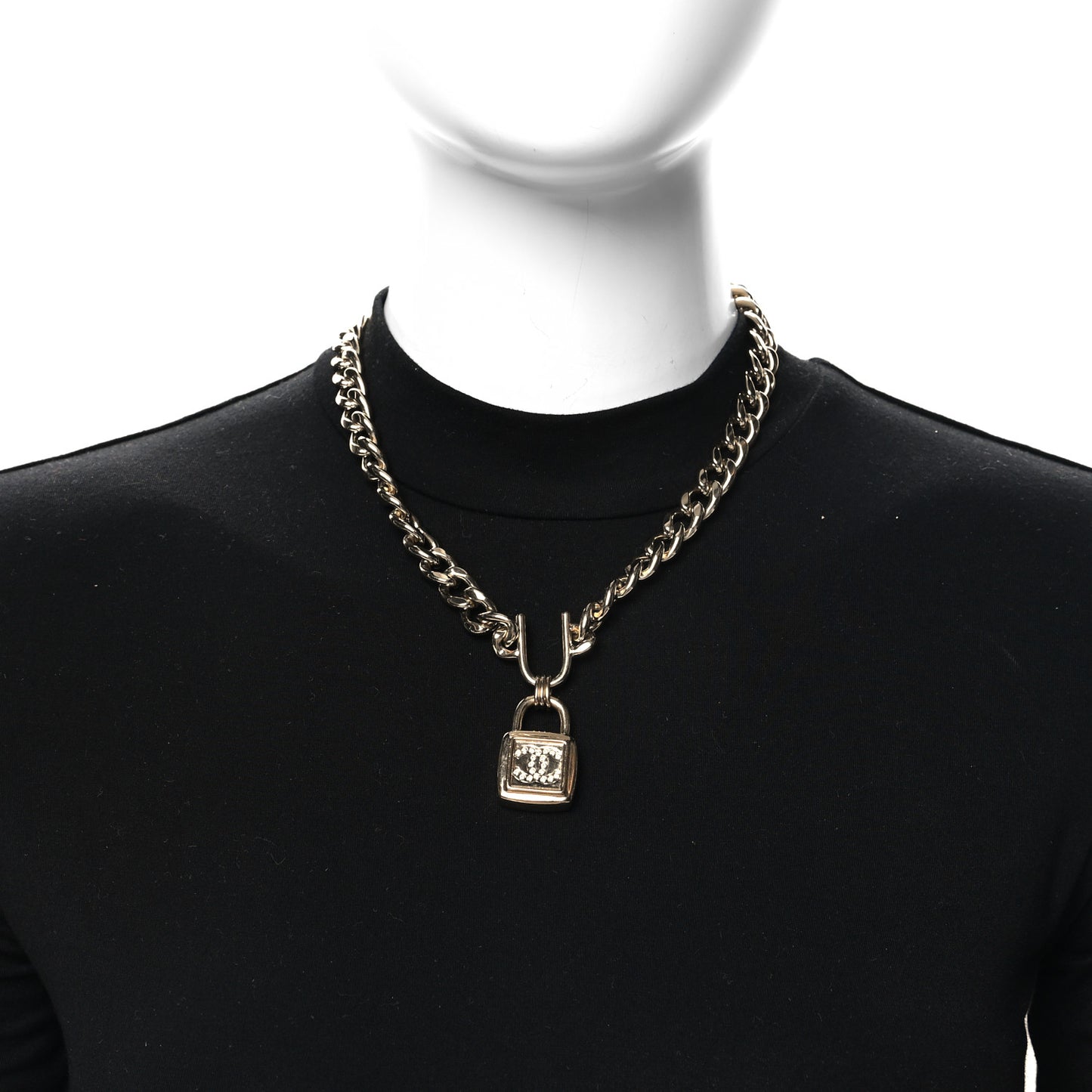 Metal Crystal CC Lock Choker Necklace Gold