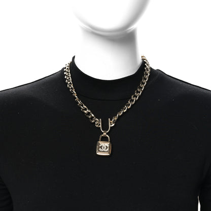 Chanel Metal Crystal CC Lock Choker Necklace Gold 3 of 7