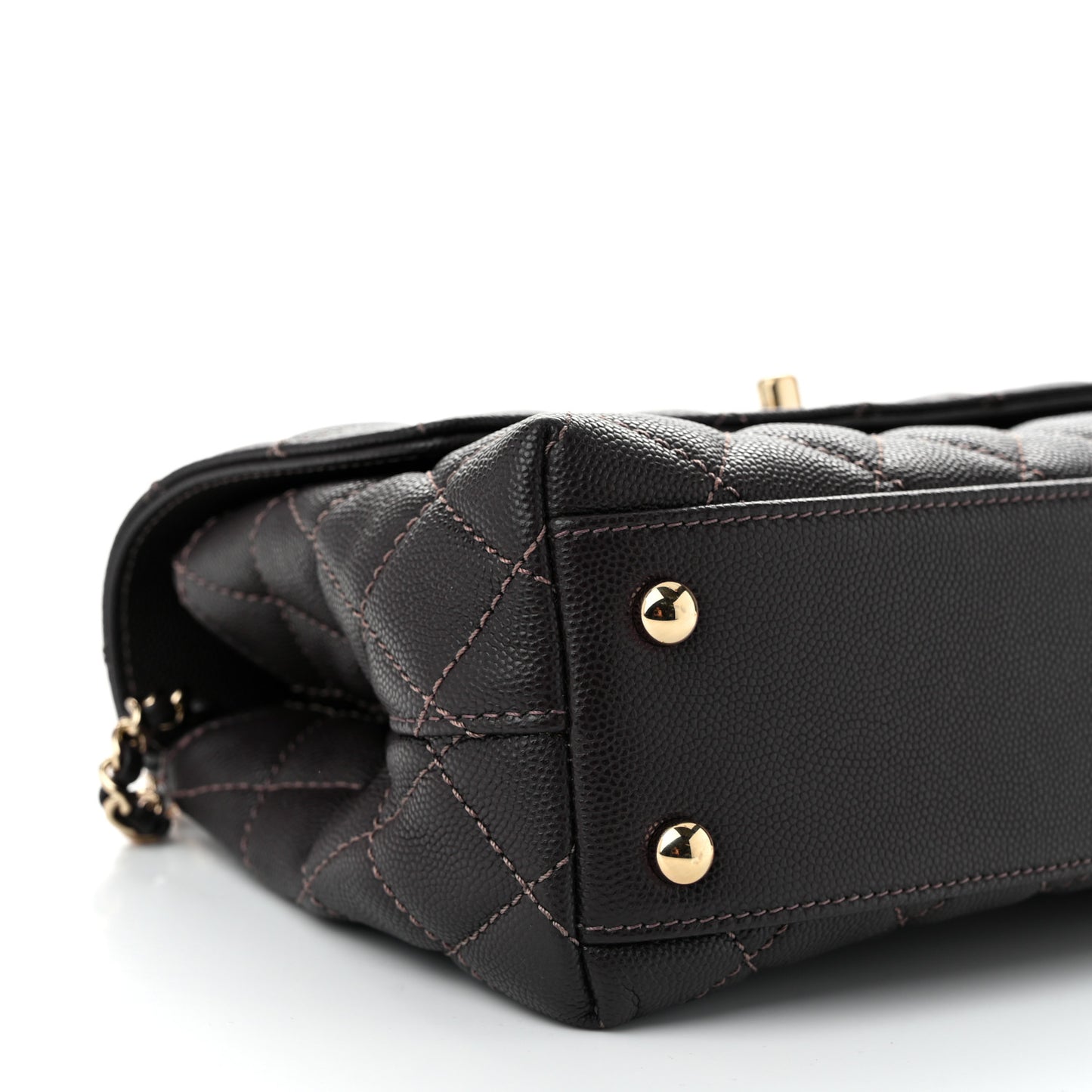 Caviar Quilted Lizard Embossed Mini Coco Handle Flap Dark Brown