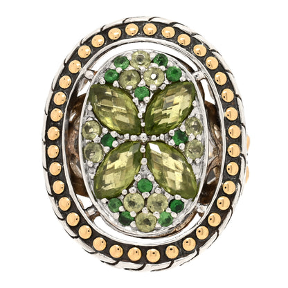 John Hardy Sterling Silver 18K Yellow Gold Peridot Tsavorite Batu Kawung Ring 50 5.5 1 of 5