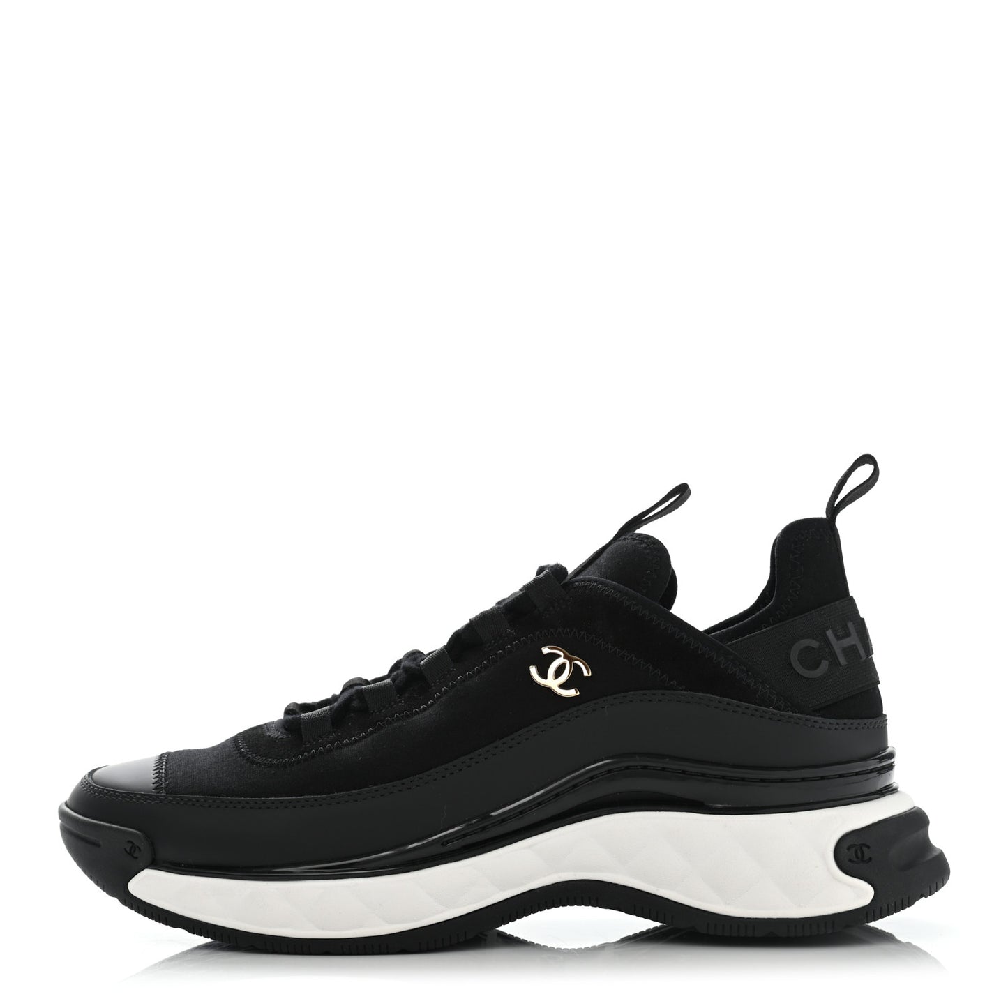 Velvet Calfskin Mixed Fibers CC Sneakers 38 Black