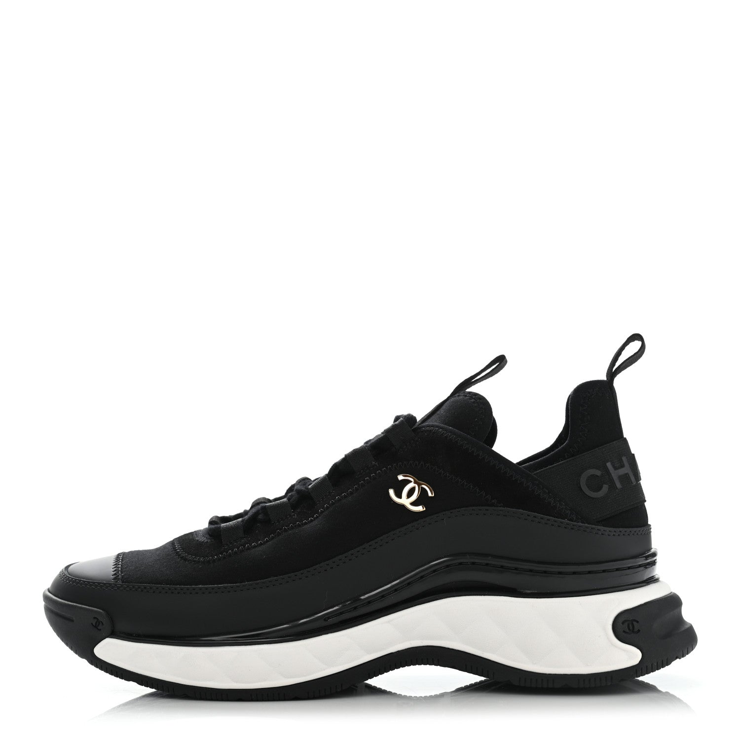 Chanel Velvet Calfskin Mixed Fibers CC Sneakers 38 Black 1 of 9