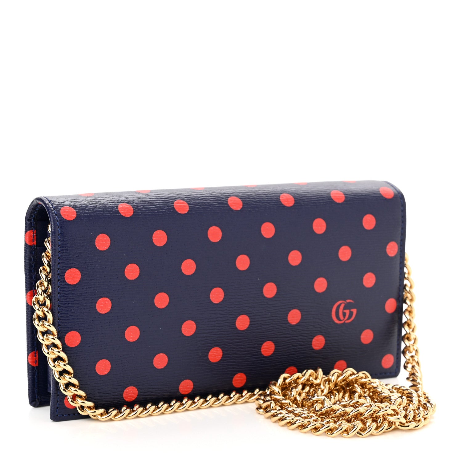 Gucci Shangai Calfskin Polka Dot Horsebit 1955 Wallet On Chain Blue Orange Sailor Blue 3 of 10