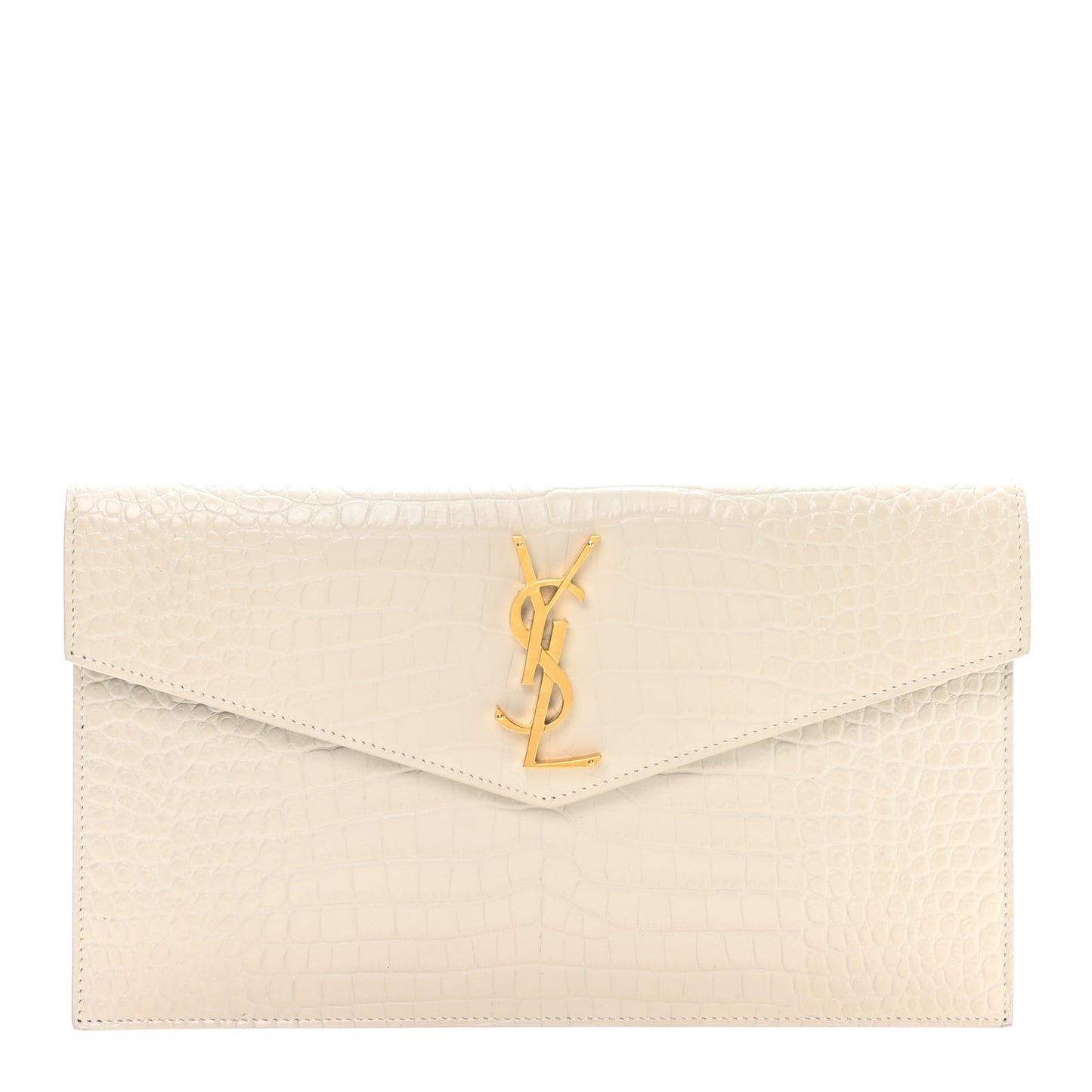Calfskin Crocodile Embossed Uptown Monogram Pouch Crema Soft
