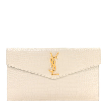 Saint Laurent Calfskin Crocodile Embossed Uptown Monogram Pouch Crema Soft 1 of 8