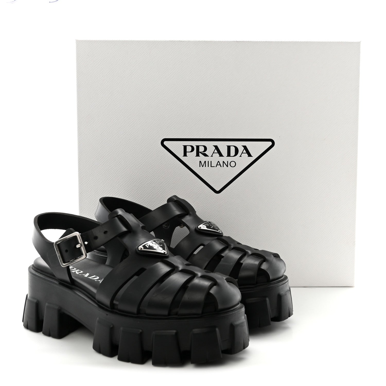 Prada Foam Rubber Triangle Logo Monolith 55mm Cage Sandals 39 Black 36 Black 10 of 10
