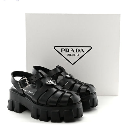 Prada Foam Rubber Triangle Logo Monolith 55mm Cage Sandals 39 Black 36 Black 10 of 10