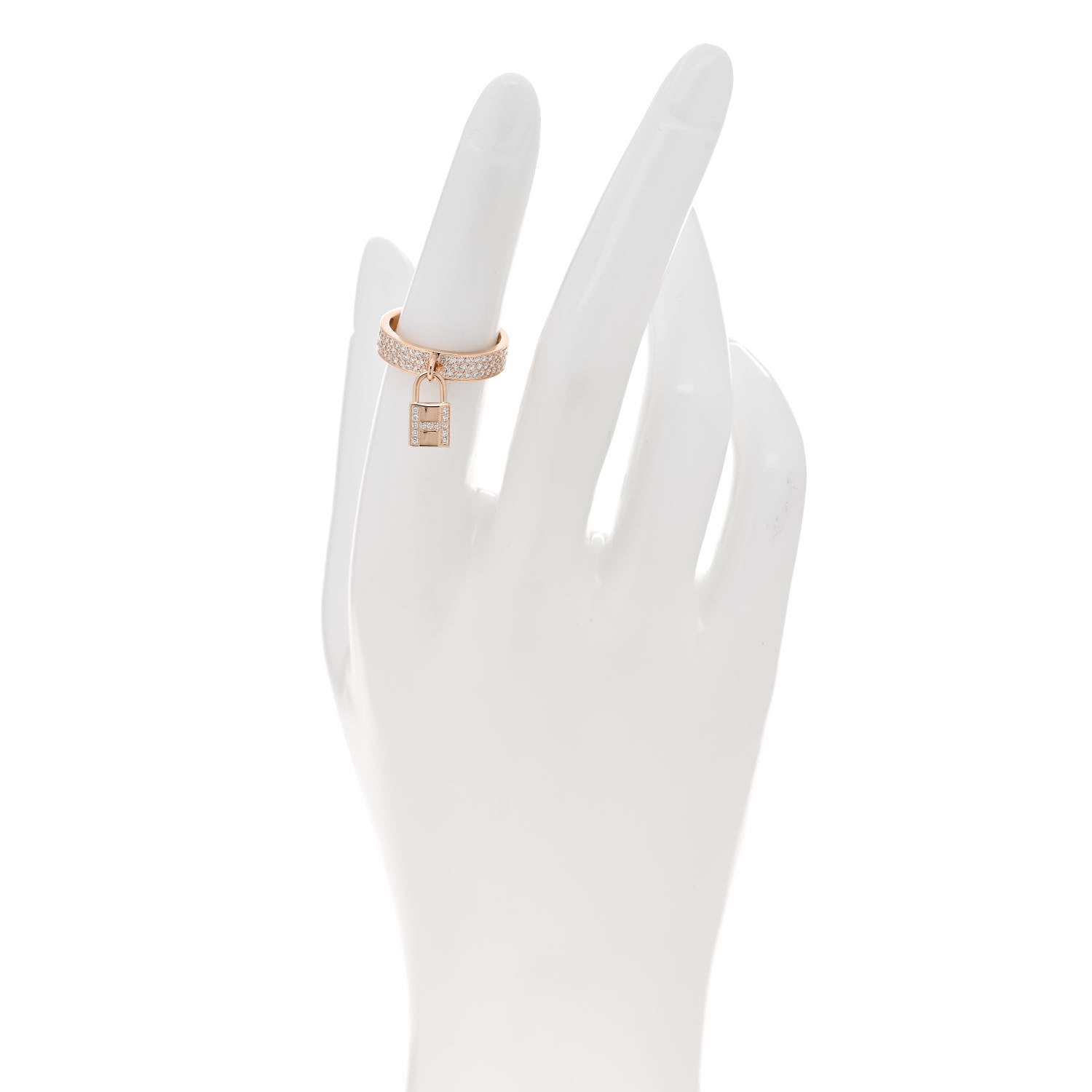 Hermes 18K Rose Gold Diamond MM Kelly Clochette Ring 51 5.75 2 of 5