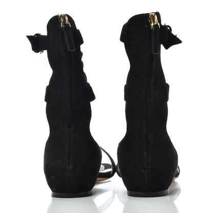 Valentino Garavani Suede Caged Ankle Strap Flat Sandals 37 Black 7 of 10