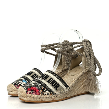 Christian Dior Canvas Mille Fleurs Embroidered Granville Ankle Tie Espadrille 65mm Wedges 39 Multicolor 3 of 7