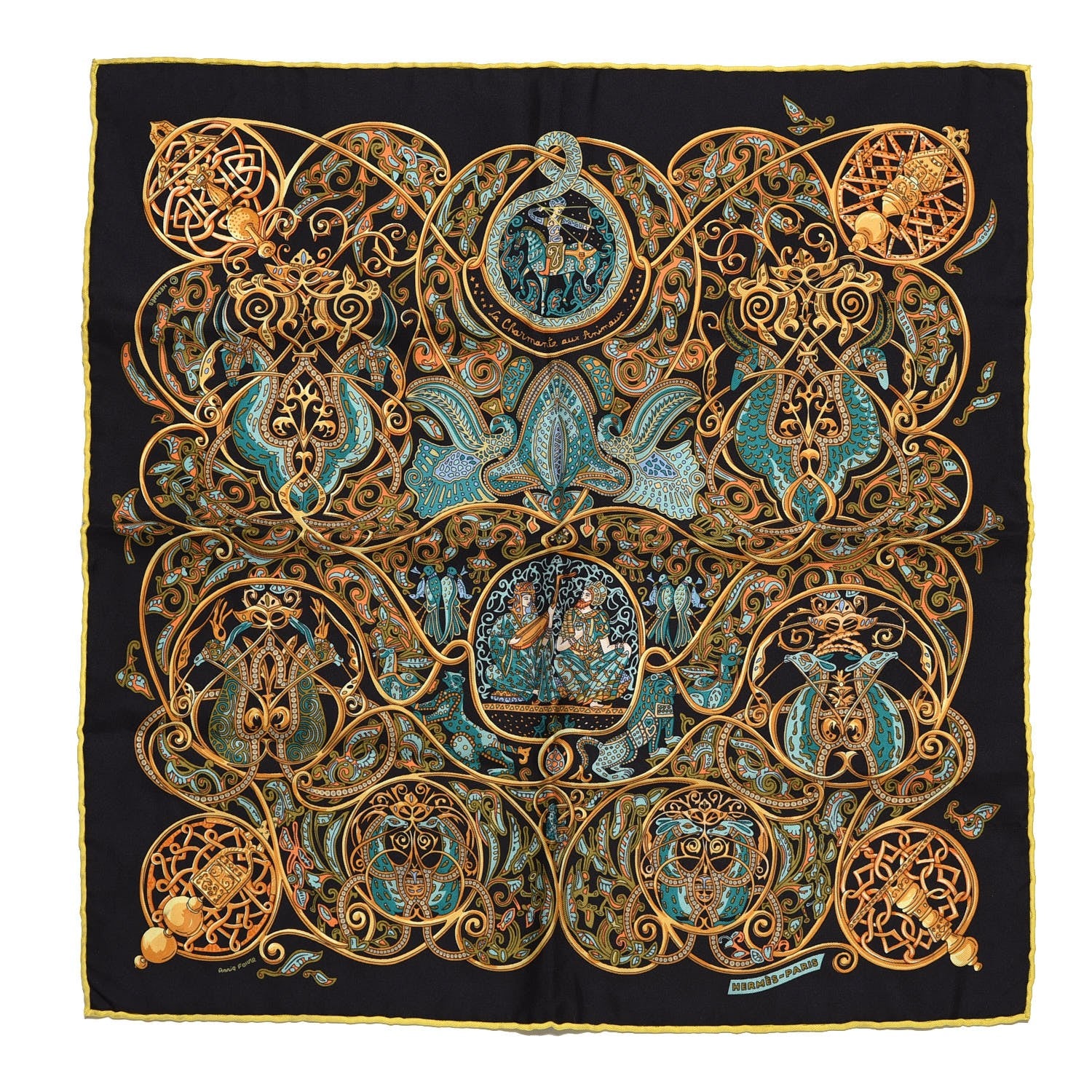 Hermes Silk La Charmante Aux Animaux Pocket Square Scarf 1 of 7