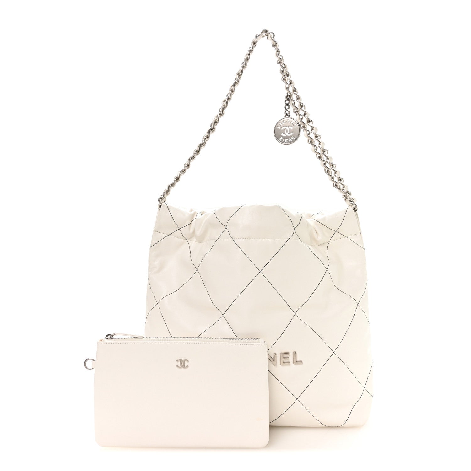 Chanel Shiny Calfskin Quilted Small Chanel 22 White Black 3 of 11