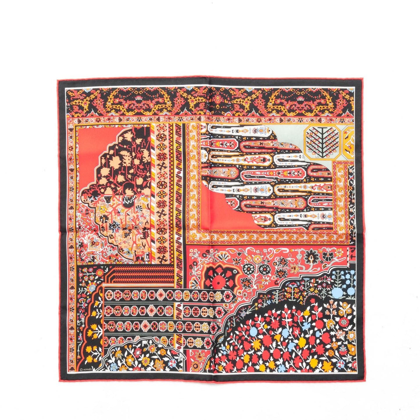 Silk Gavroche Tapis Persan Zoom Pocket Square Scarf Rouge Orange Black