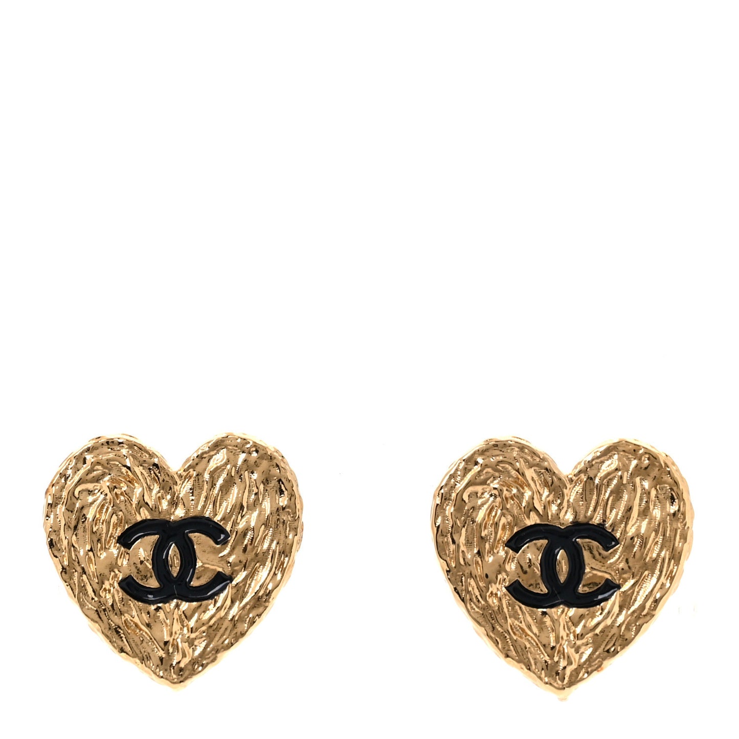 Metal Enamel CC Heart Clip On Earrings Gold Black