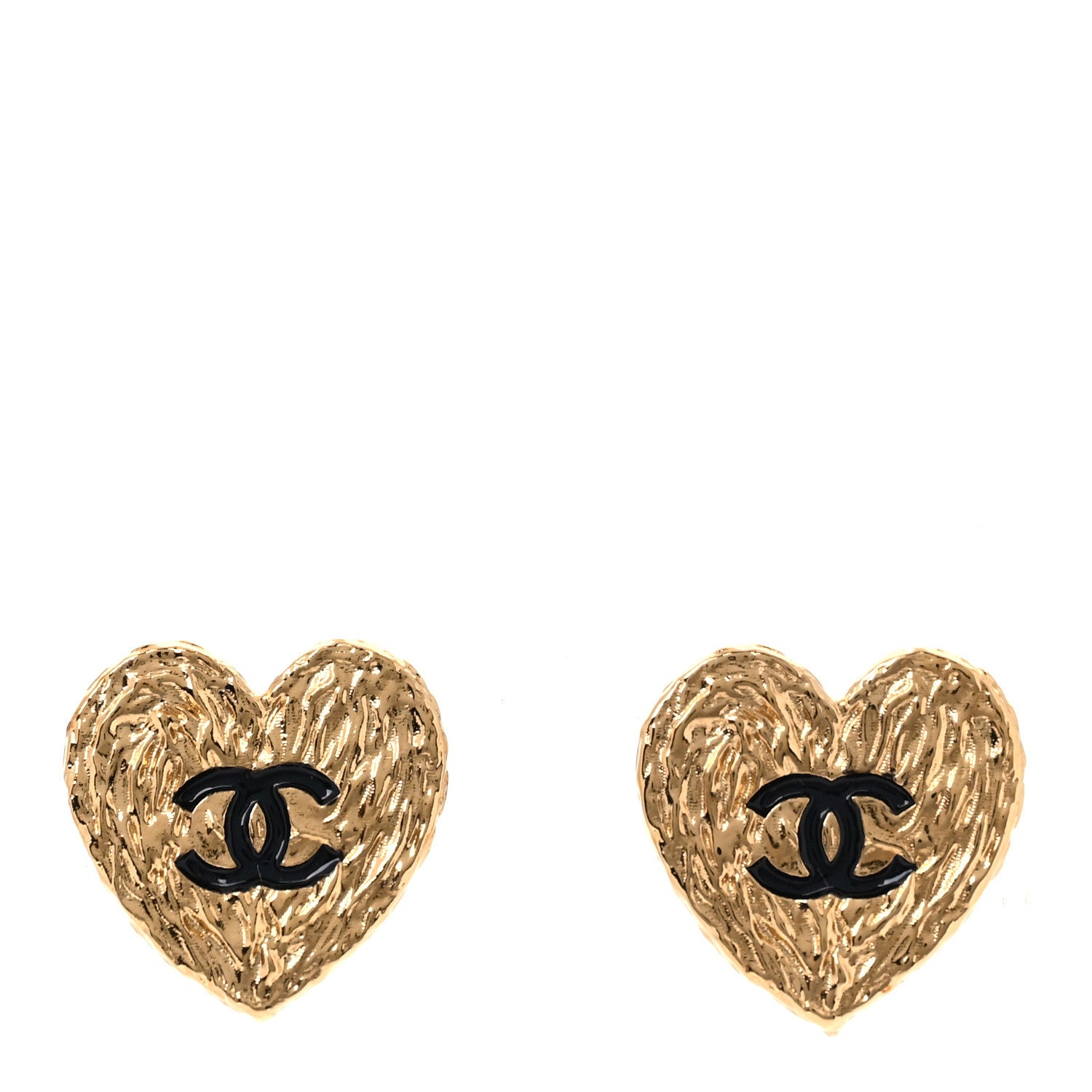 Chanel Metal Enamel CC Heart Clip On Earrings Gold Black 1 of 4