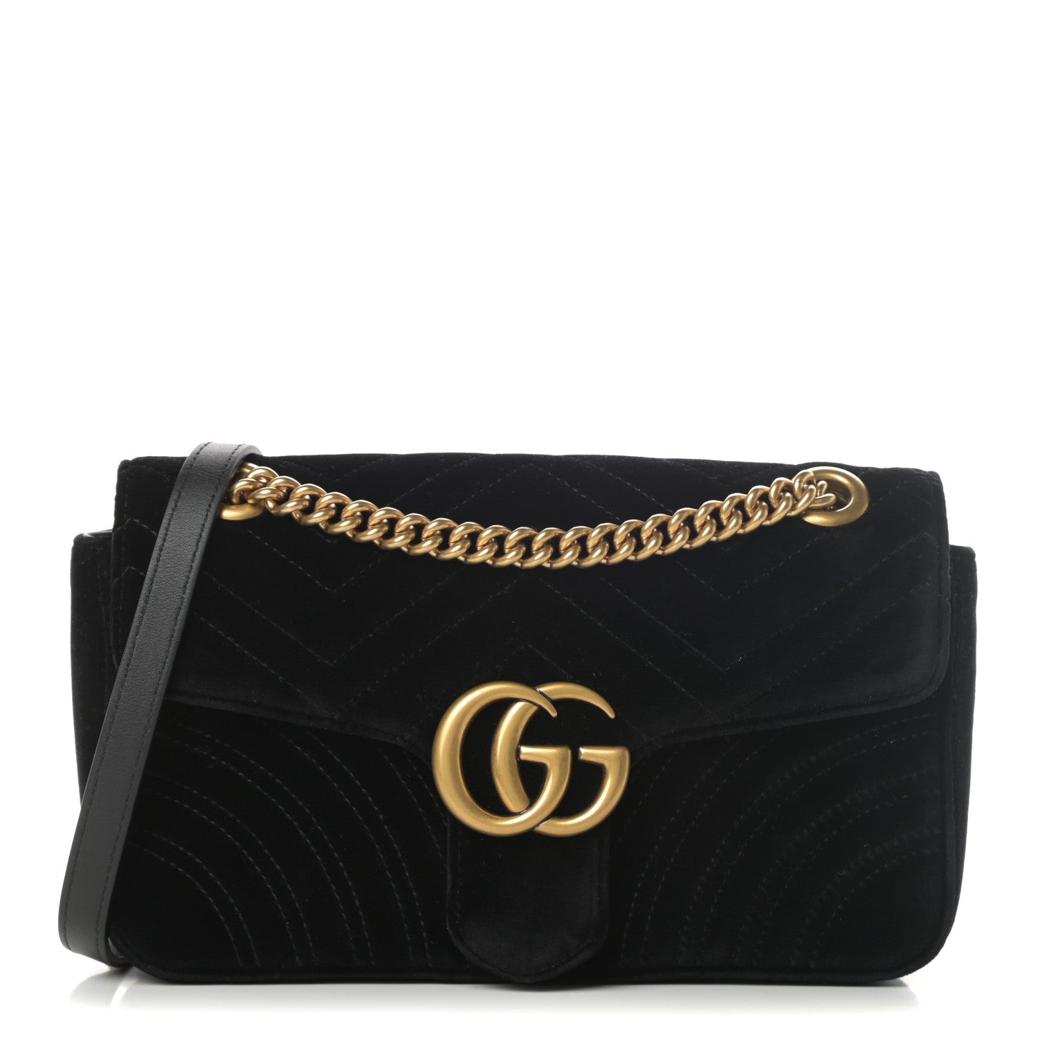 Gucci Velvet Matelasse Small GG Marmont Shoulder Bag Black 1 of 11