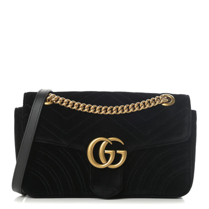 Gucci Velvet Matelasse Small GG Marmont Shoulder Bag Black 1 of 11
