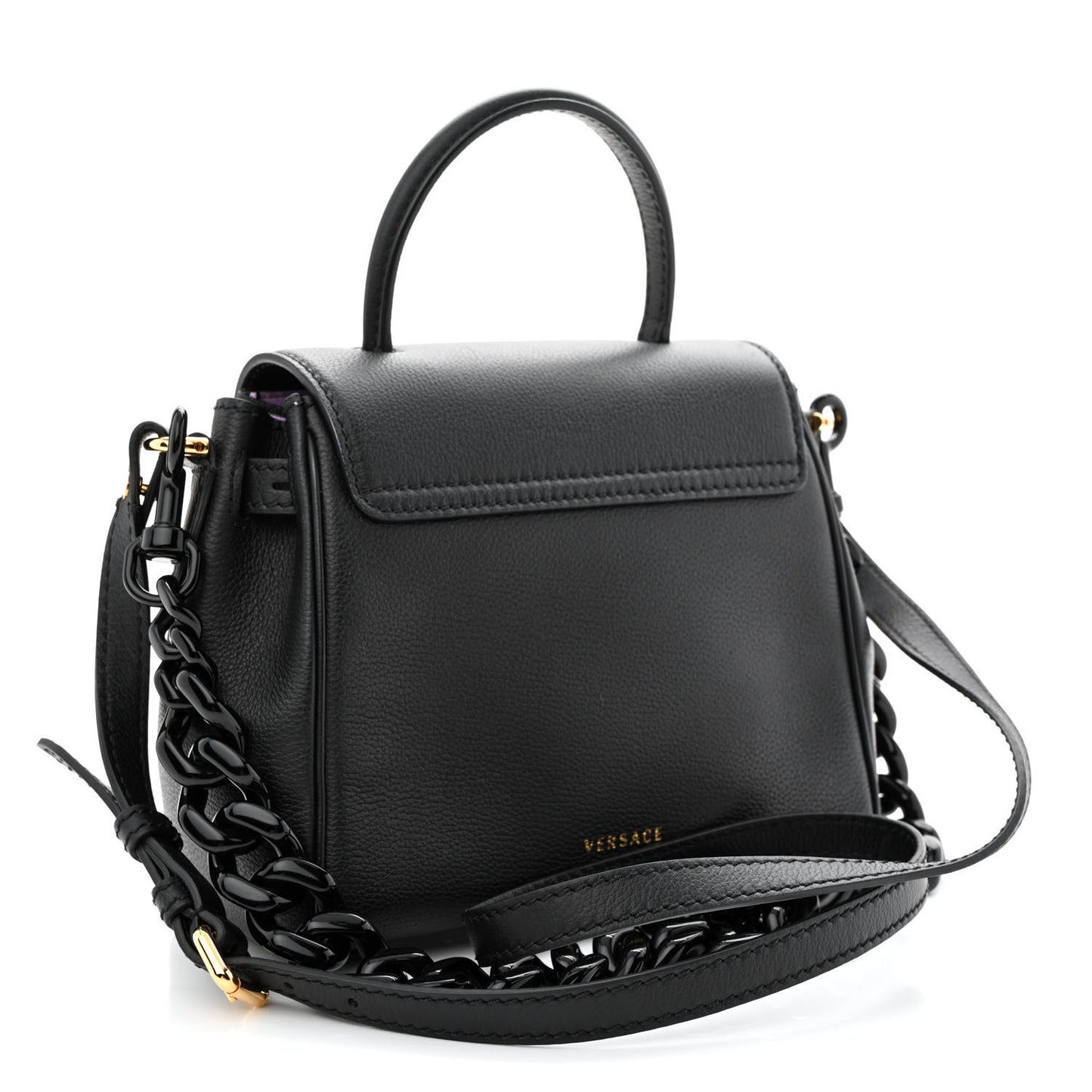 Grained Calfskin Small La Medusa Top Handle Bag Black Lilac