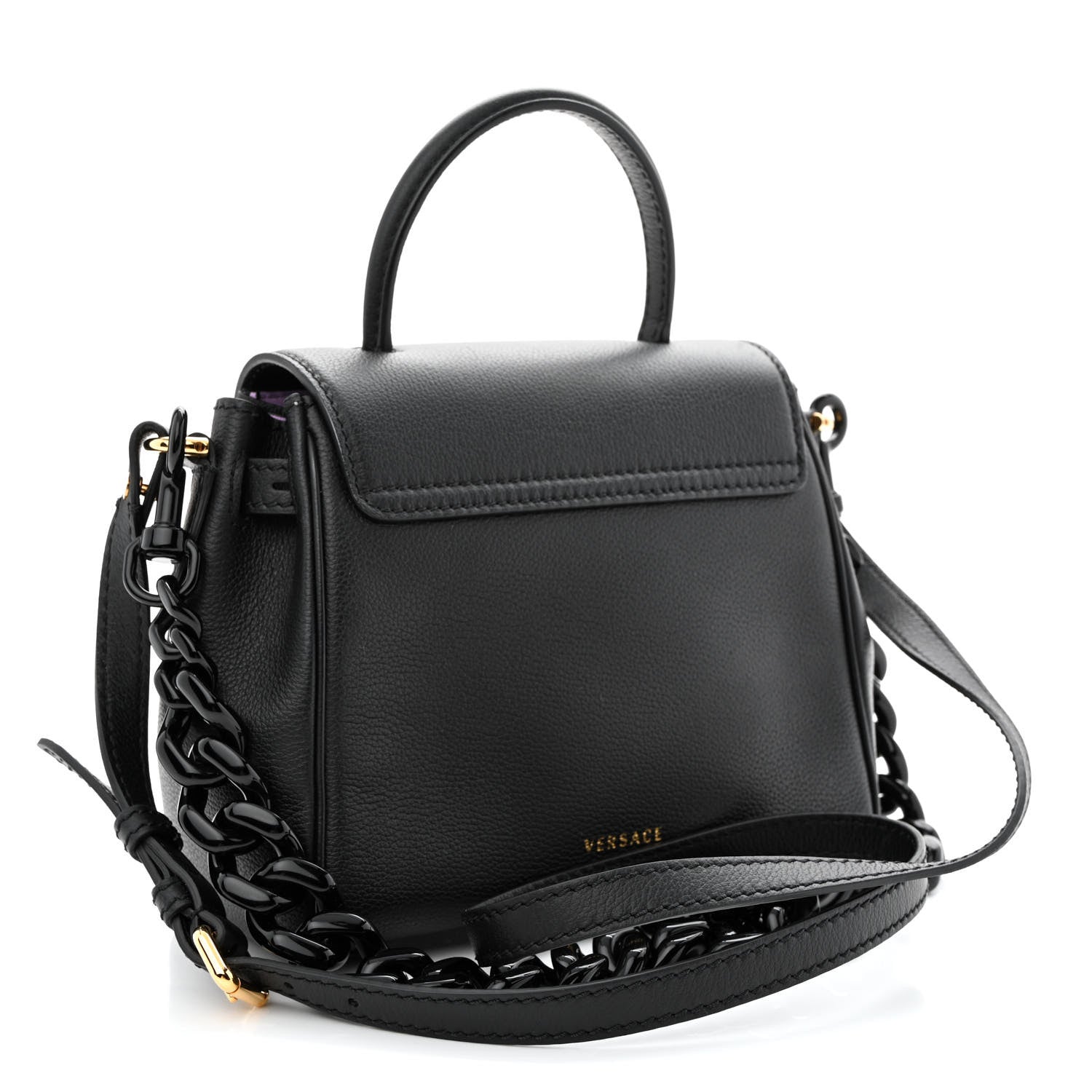 Versace Grained Calfskin Small La Medusa Top Handle Bag Black Lilac 3 of 10