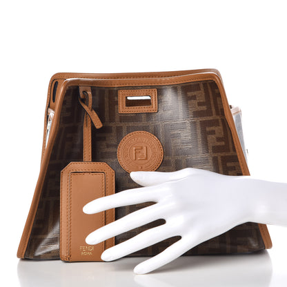 Fendi Glazed Fabric Vitello Century FF 1974 Stamp Patch Mini Peekaboo Defender Cover Mogano Panna Caramello 2 of 8