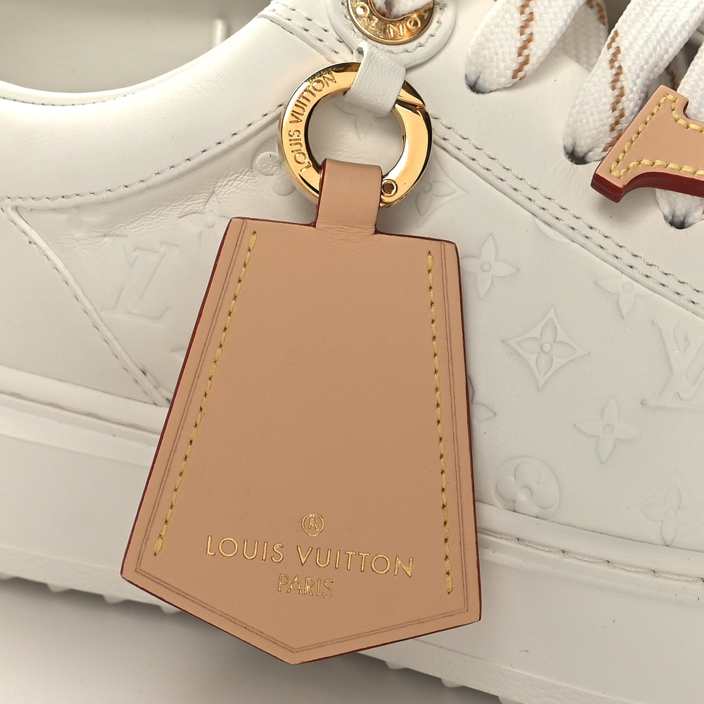 Lambskin Embossed Monogram Time Out Sneakers 38 White Natural