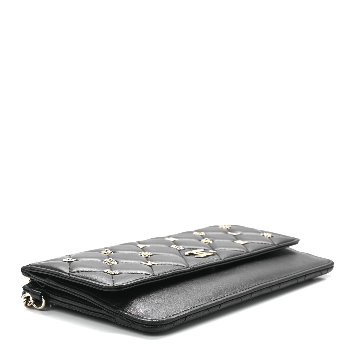 Lambskin Quilted All About Chanel Charm Wristlet Wallet Black