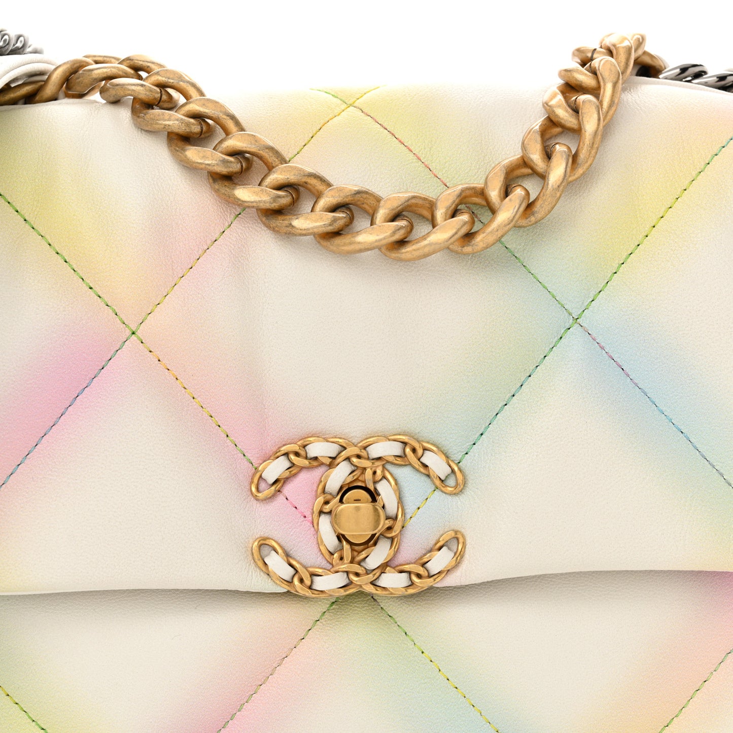 Printed Goatskin Quilted Medium Chanel 19 Flap White Multicolor