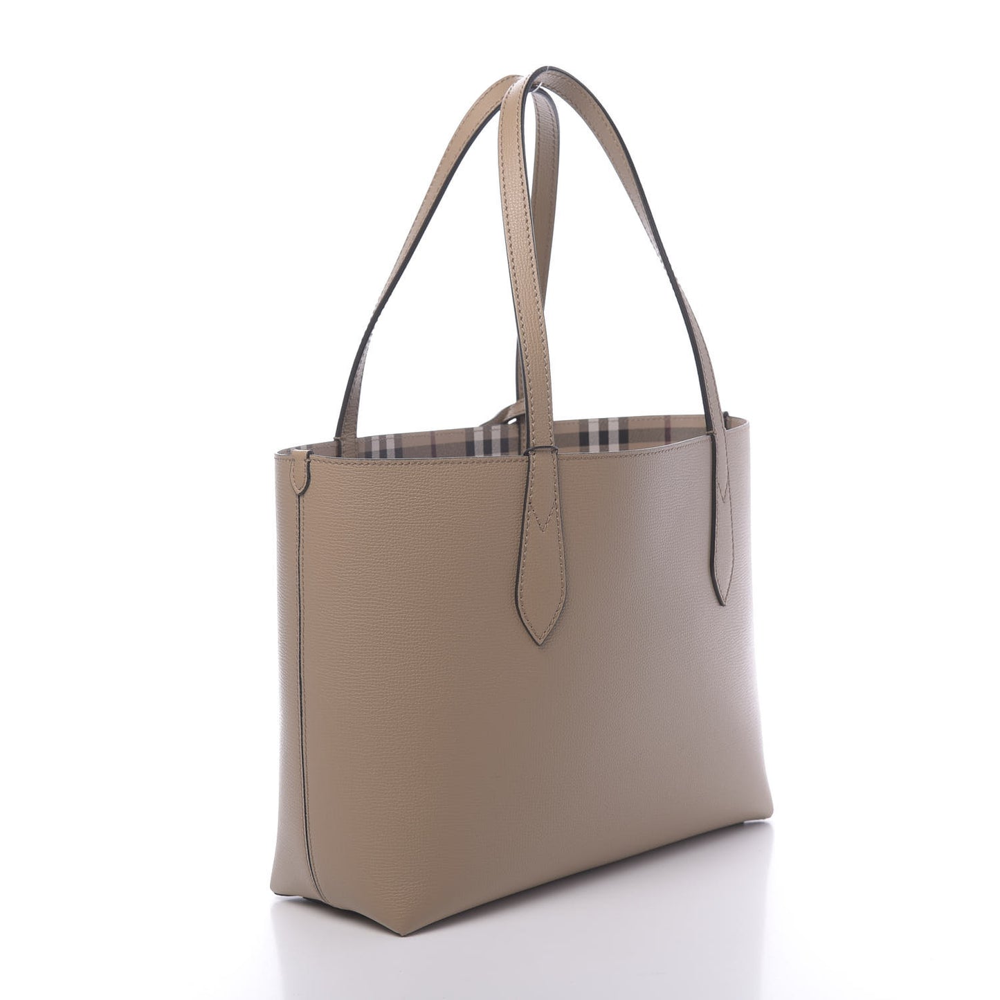 Grainy Calfskin Haymarket Check Small Reversible Tote Mid Camel