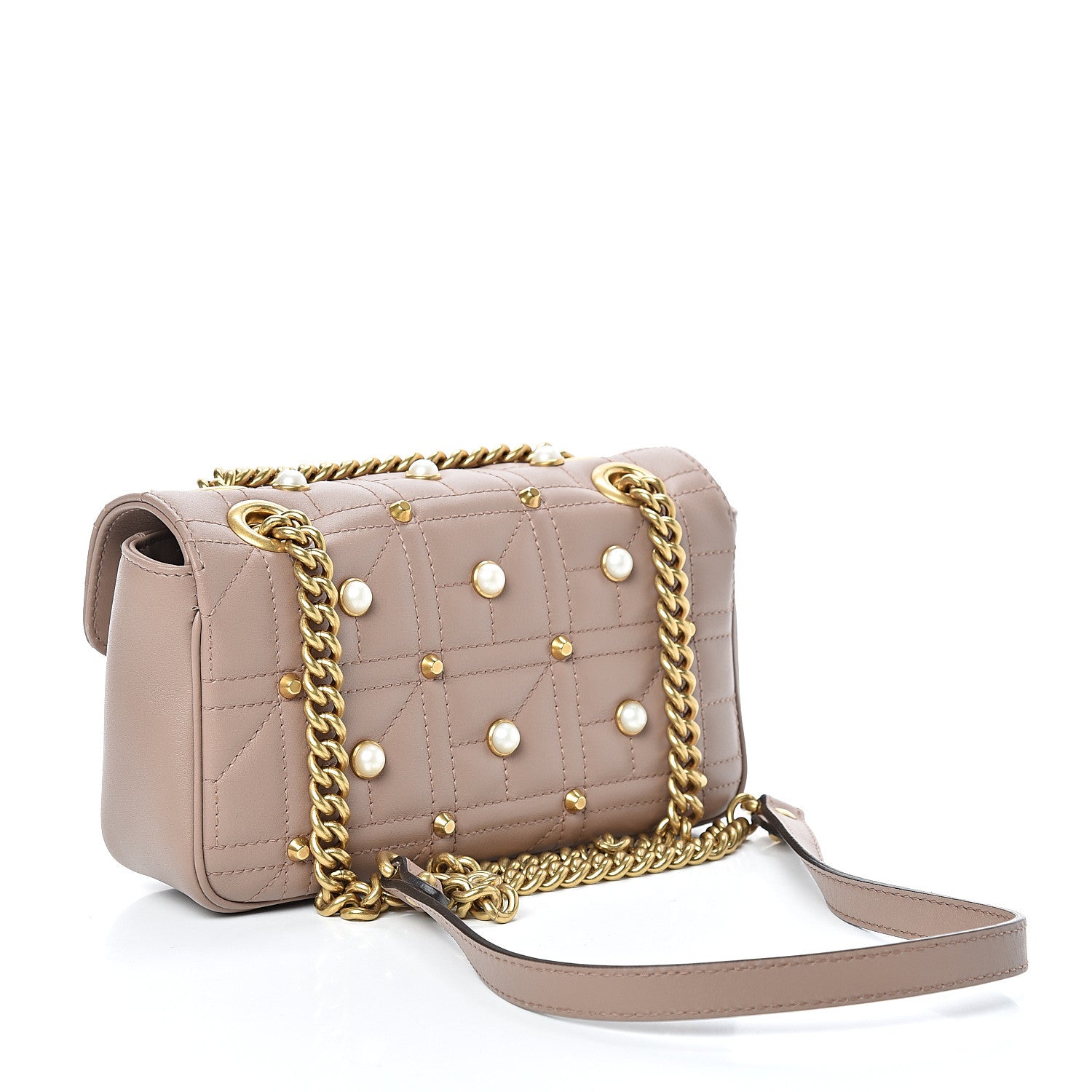 Gucci Calfskin Matelasse Studded Mini Pearly GG Marmont Shoulder Bag Porcelain Rose 3 of 12